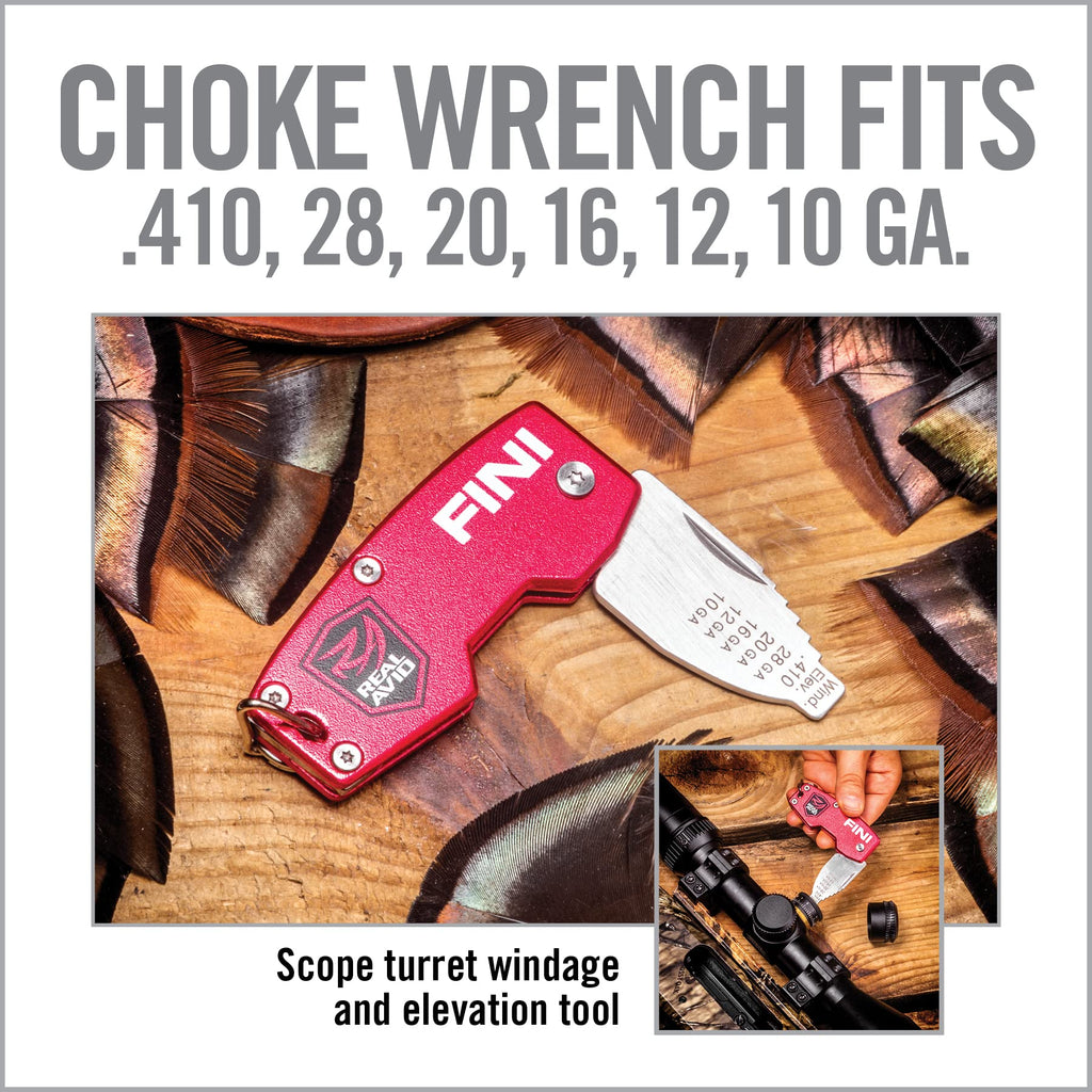 Real Avid FINI Shotgun Tool Choke Wrench with Shotgun Scope Adjuster and Shotgun Keychain, Hunting Gear and Shotgun Accessories for Trap Shooting and Skeet Shooting