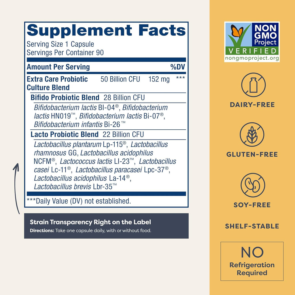Buy now Renew Life Extra Care Digestive Probiotic Capsules, 50 Billion CFU Guaranteed, Daily Supplement Supports Immune, Digestive, Respiratory Health(1), L. Rhamnosus GG, Dairy, Soy and Gluten-Free, 90 Count at indiglob india