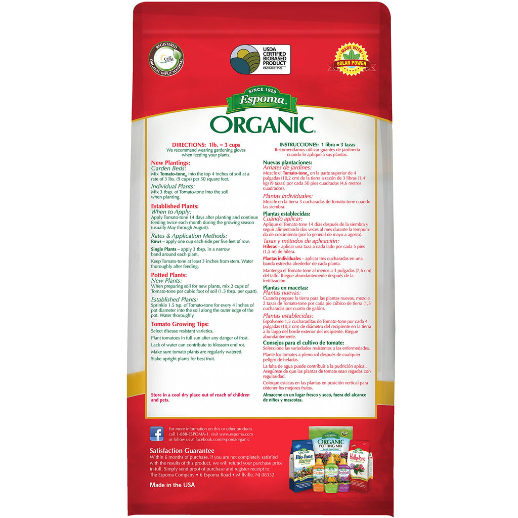 Espoma Organic Tomato-Tone 3-4-6 with 8% Calcium. Organic Fertilizer for All Types of Tomatoes and Vegetables. Promotes Flower and Fruit Production. 4 lb. Bag