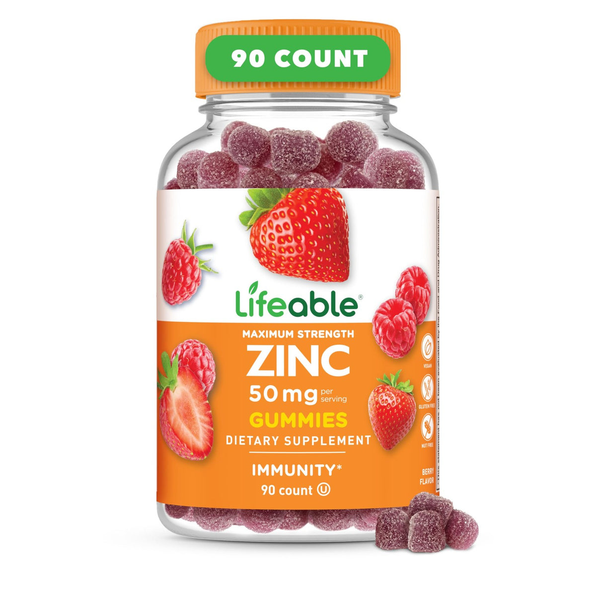 Lifeable Zinc Gummies for Women and Men, Maximum Strength 50 mg, 90 Ct
