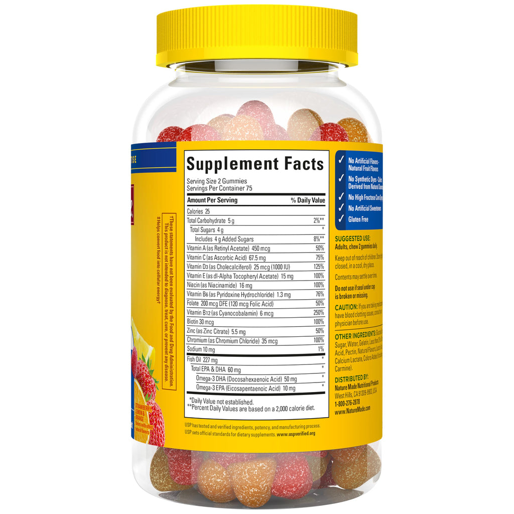 Nature Made Mens Multivitamin Gummies with Omega-3, 150 Count | Vitamins and Minerals Gummy with Omega-3, Mens Gummy Multivitamins for Daily Nutritional Support, 75 Day Supply