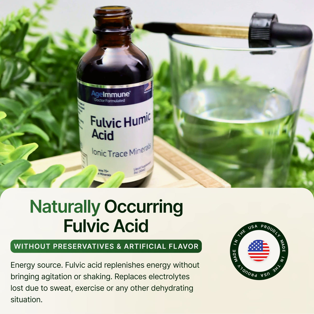 Fulvic Acid Humic Acid 500 mg per Serving 240 Servings mined in USA - Fulvic Humic Acid Liquid Supplement with 75+ Trace Minerals for Energ Gut Health Detox and Hydration – 2 oz