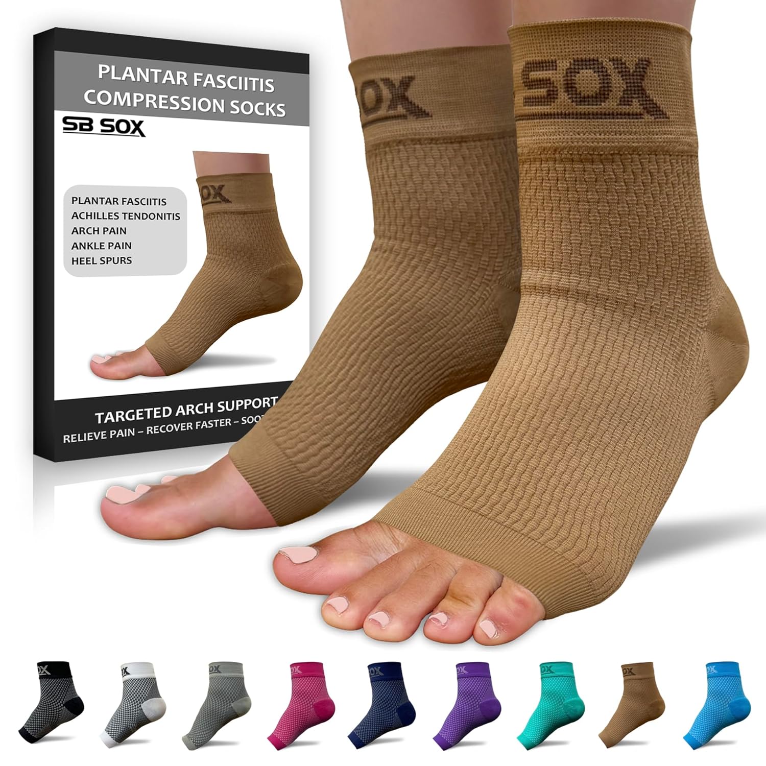 Buy now SB SOX Plantar Fasciitis Relief Socks â€“ Ankle Brace Compression Sleeve â€“ Arch Support for Foot Pain, Swelling, Heel Spurs â€“ Foot Brace for Achilles Tendonitis Relief, Injury Recovery (Blue, Medium) X-Large Nude at indiglob india