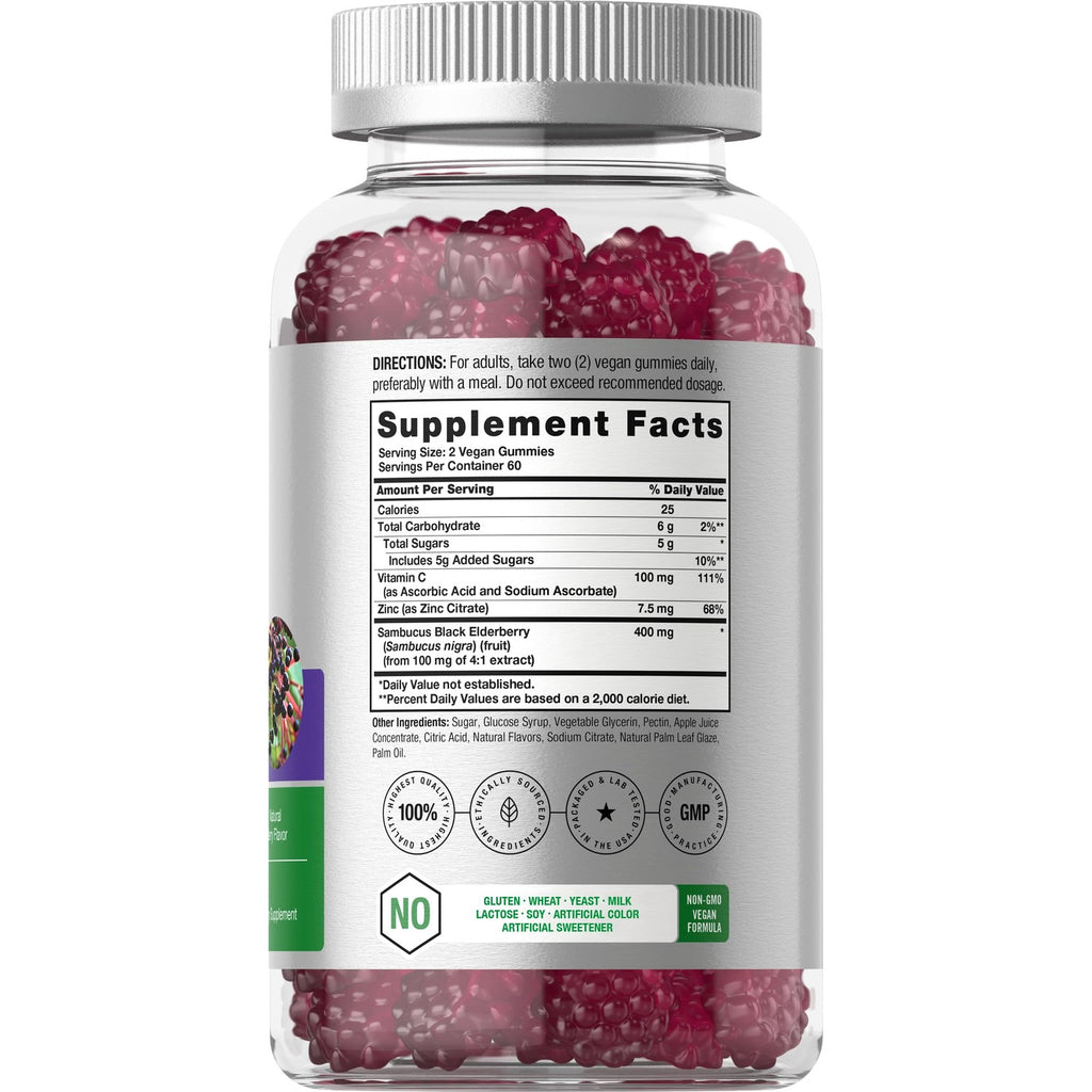 Horbaach Black Elderberry Gummies | 120 Count | Berry Flavor | Sambucus Extract with Zinc and Vitamin C | Vegan, Non-GMO, and Gluten Free Supplement for Adults
