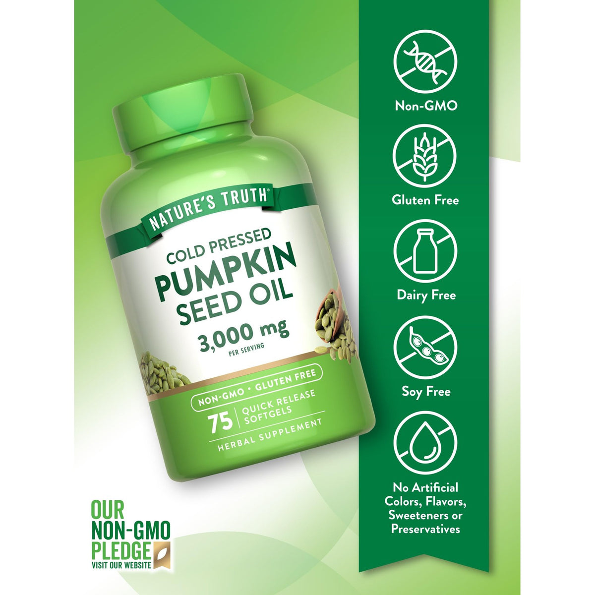 Nature's Truth Pumpkin Seed Oil | 3000mg | 75 Softgels