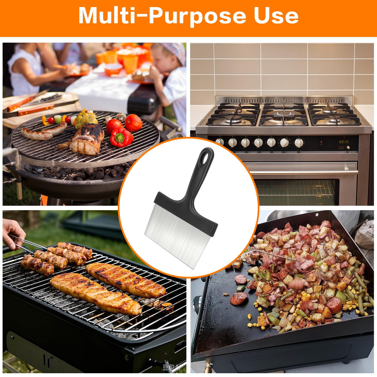Heavy Duty Grill Scraper, 3-in-1 Stainless Steel Griddle Scraper