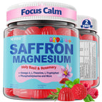 Saffron + Magnesium Glycinate+ Omega-3 - Calm Focus Gummies for Kids 4+, Saffron Extract Supplement w/L-Theanine, Holy Basil, Rosemary, B6, B9,B12, D3 for Happy Mood, Cognition, Nerve, Sugar Free