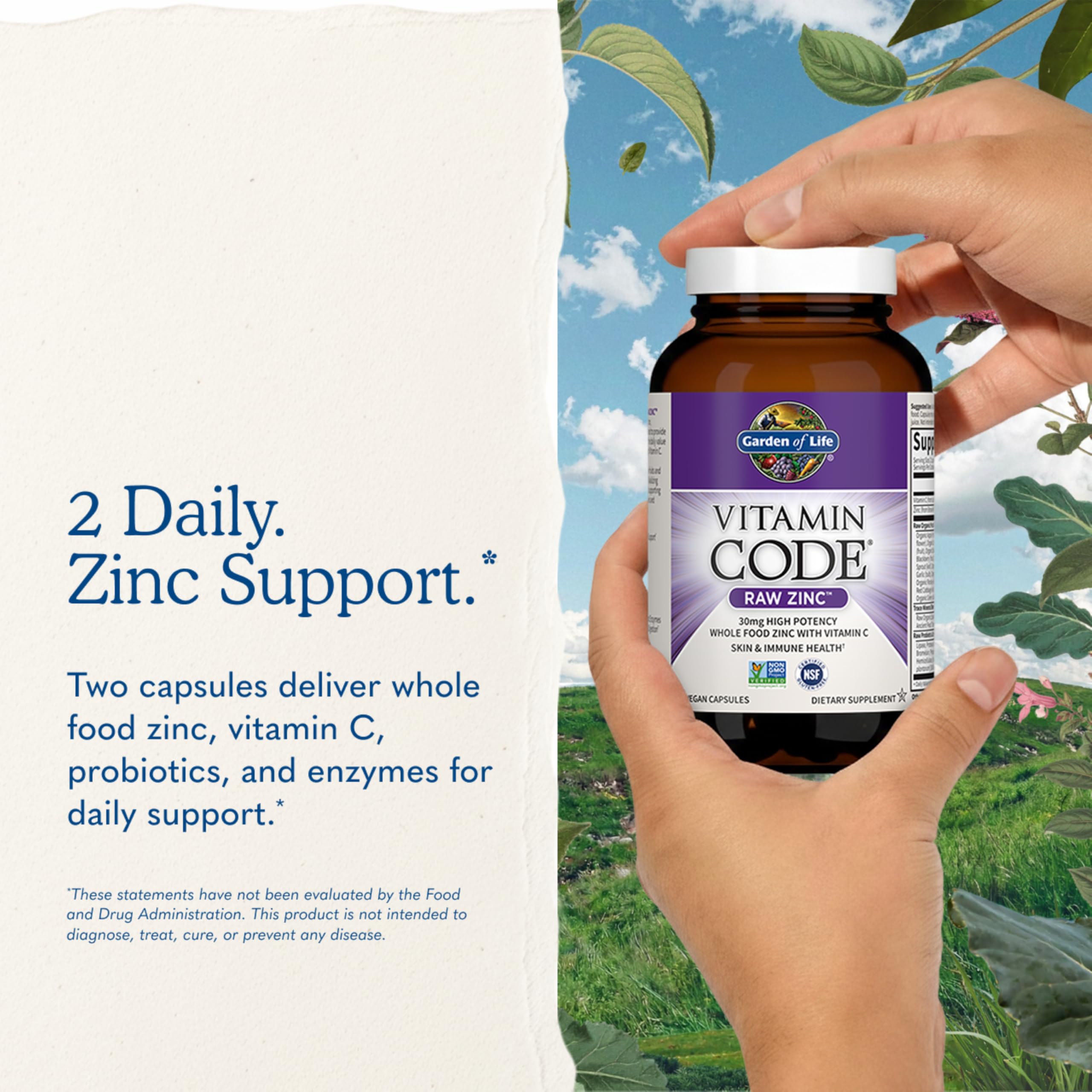 Garden of Life Zinc Supplements 30mg High Potency Raw Zinc and Vitamin C Multimineral Supplement, Vitamin Code Vitamins Trace Minerals & Probiotics for Skin Health & Immune Support, 60 Vegan Capsules