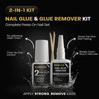 Super Strong 2nd Generation Nail Glue (10ml) & Acetone-Free Remover (50ml) with Cuticle Pushers, Essential Press-On Nail Kit, Quick Dry, Long-Lasting Bond, No UV Lamp Needed