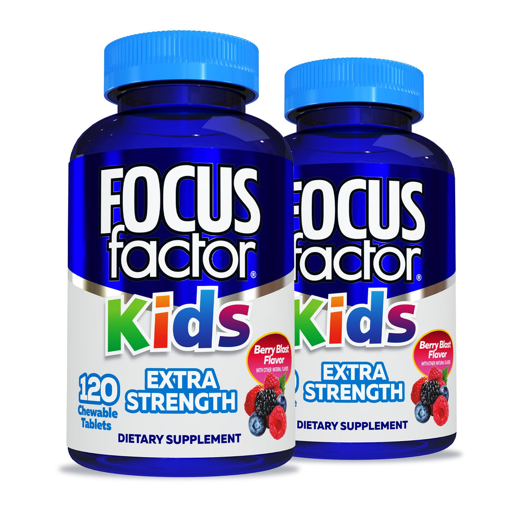 Focus Factor Kids Extra Strength Daily Chewable for Brain Health Support, 120 Count – Vitamins - Quality Formula – Gluten & Dairy Free Supplements for Children – No Artificial Sweetener