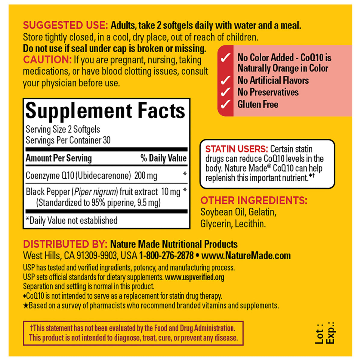 Nature Made CoQ10 200mg per Serving with Black Pepper Extract, 60 Softgels