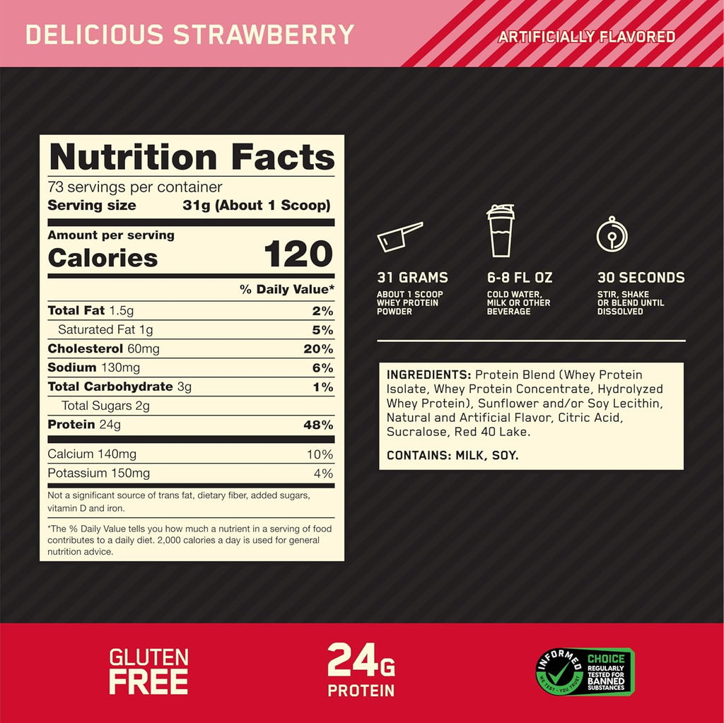 Buy now Optimum Nutrition Gold Standard 100% Whey Protein Powder, Delicious Strawberry, 5 Pound (Packaging May Vary) at indiglob india