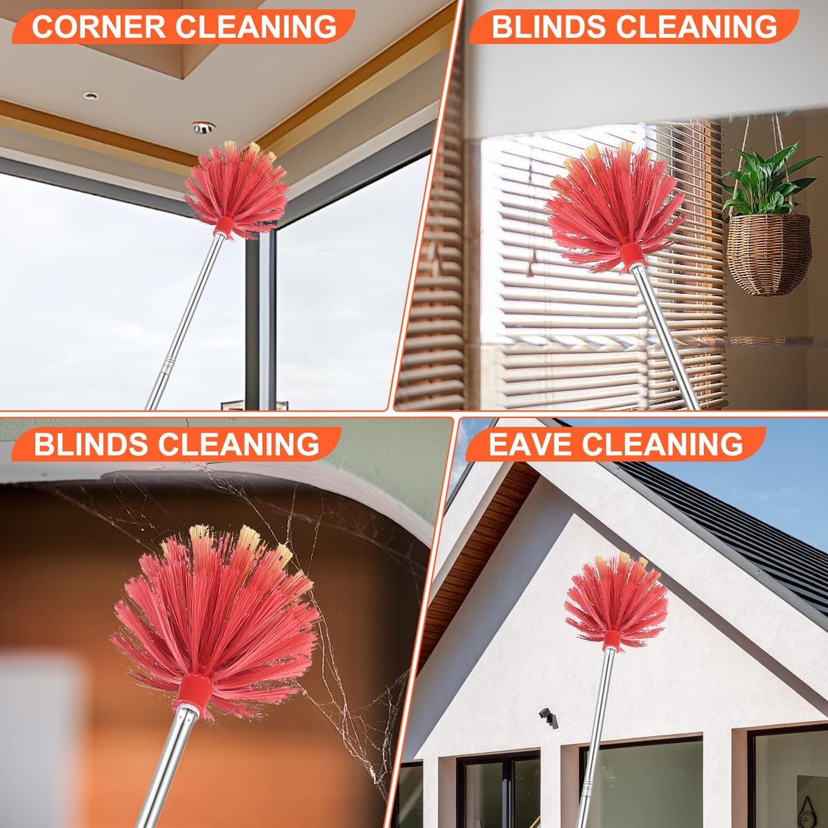 Cobweb Duster with Extension Pole, 59" Adjustable Spider Web Brush