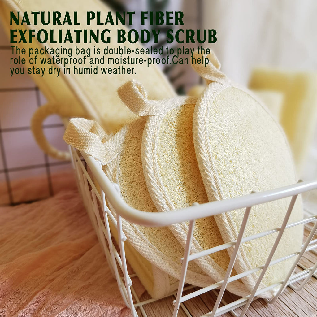 YIQINGJIE Natural Loofah Exfoliating Body Scrubber,4 Pack,Brown | Shower Loofah for Women and Men,Made with Eco-Friendly and Biodegradable Soft Shower Luffa Sponge
