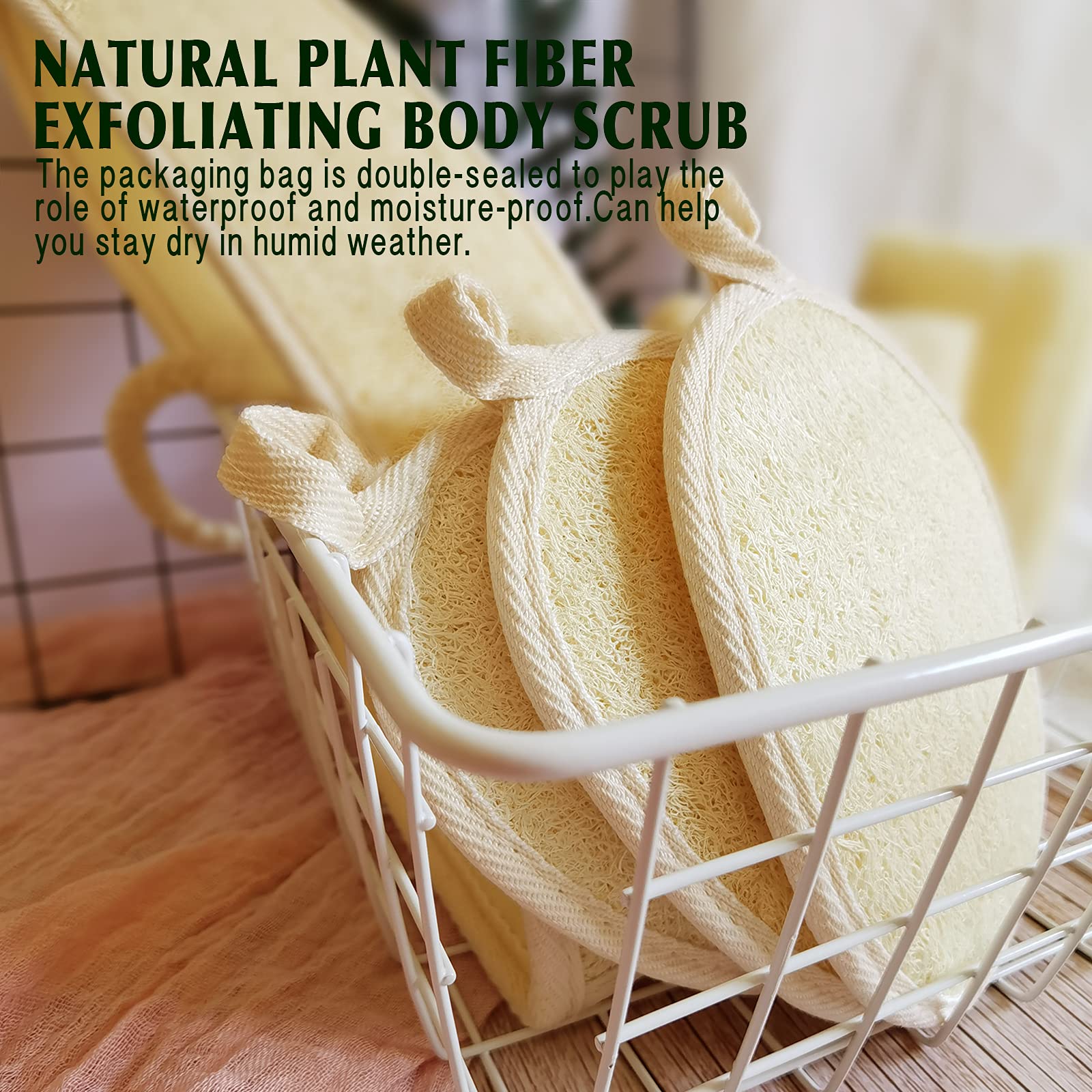 YIQINGJIE Natural Loofah Exfoliating Body Scrubber,4 Pack,Brown | Shower Loofah for Women and Men,Made with Eco-Friendly and Biodegradable Soft Shower Luffa Sponge