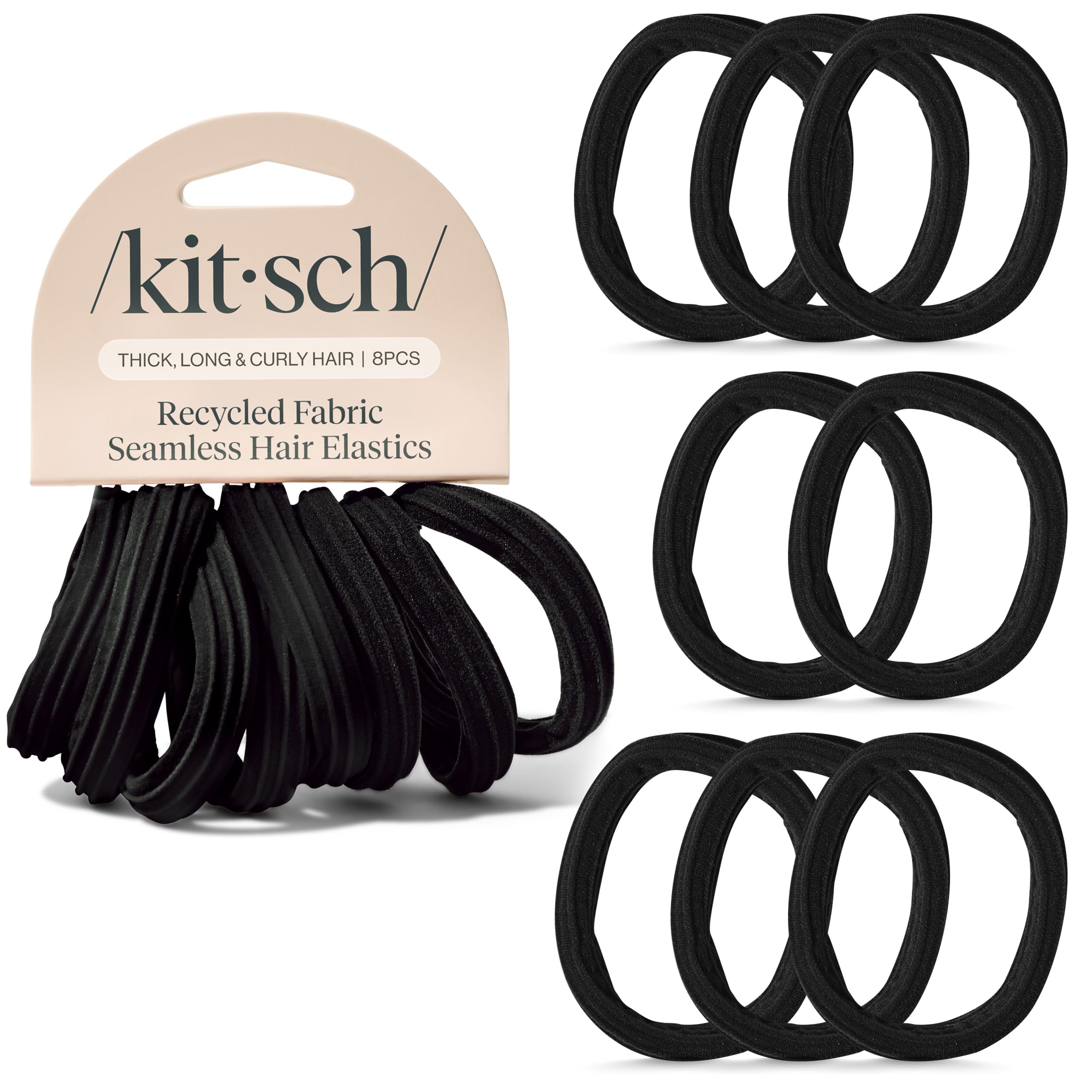 Buy now Kitsch Black Hair Ties No Damage - Strong, Stretchy Hair Bands | Soft Nylon Ponytail Holders, Snag-Free Rubber Bands, Perfect for Updos & Braids | Ideal Gifts for Women - Black, 6pcs Black (Pack of 8) at indiglob india