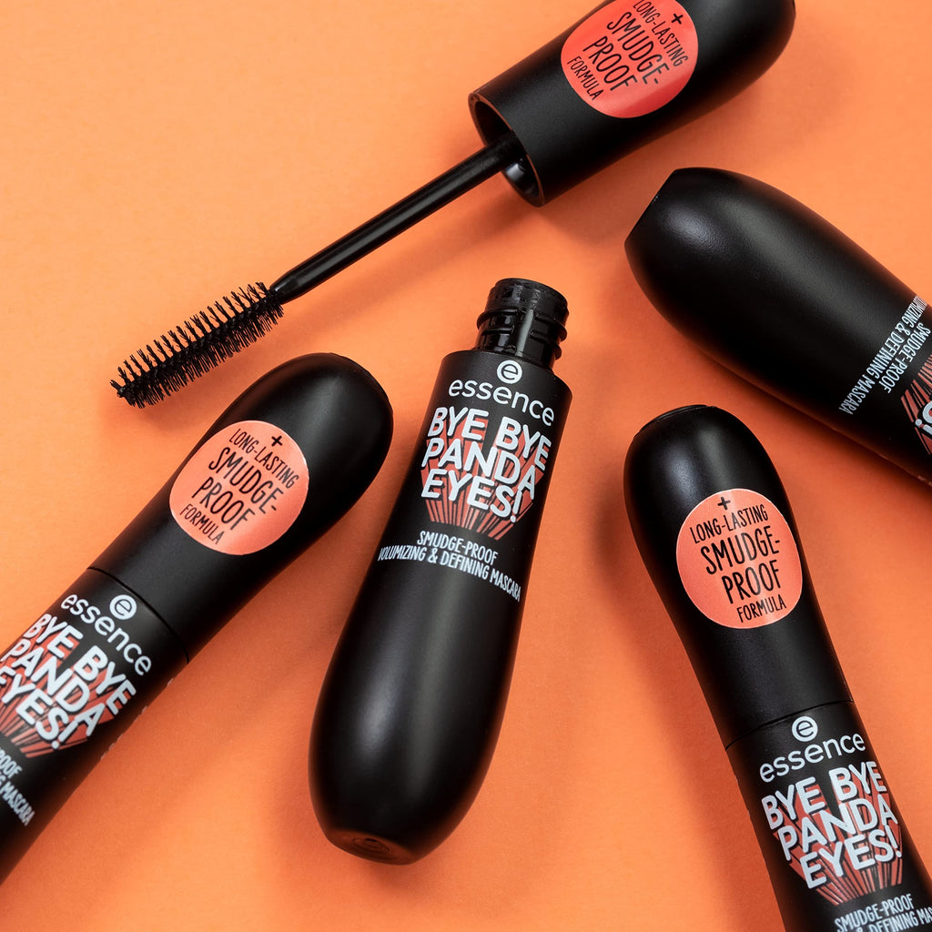 essence Bye Bye Panda Eyes Tubing Mascara, Black, Smudge-proof (Pack of 1) | No Flaking, Washes Off with Warm Water, Volumizing & Lengthening; Vegan, Cruelty Free, Paraben-Free, Oil-Free