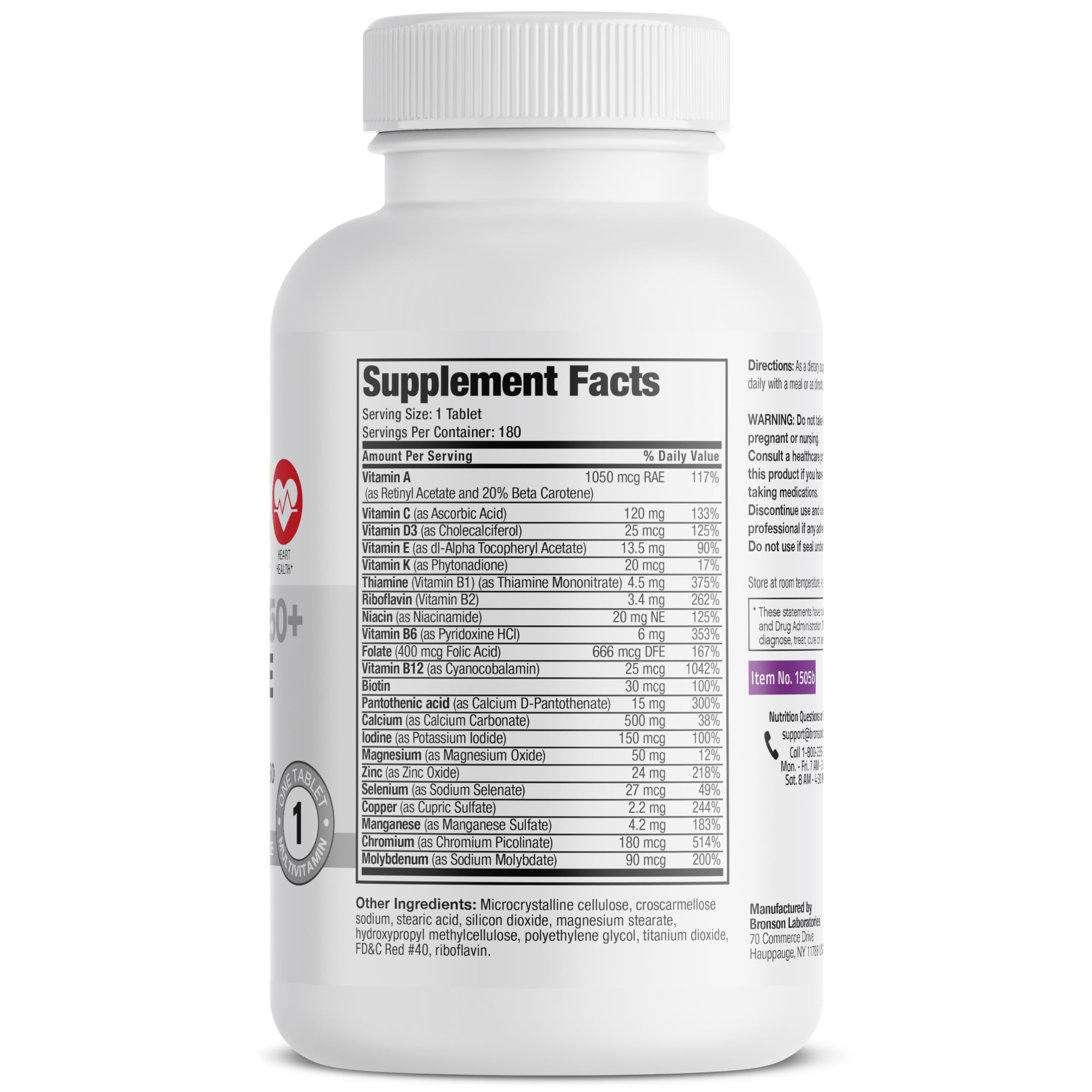 Bronson ONE Daily Women 50+ Complete Multivitamin Multimineral, 180 Tablets | Once-Daily, Targeted Nutrition For Active Women Over 50, Non-GMO, Gluten-Free, Soy-Free