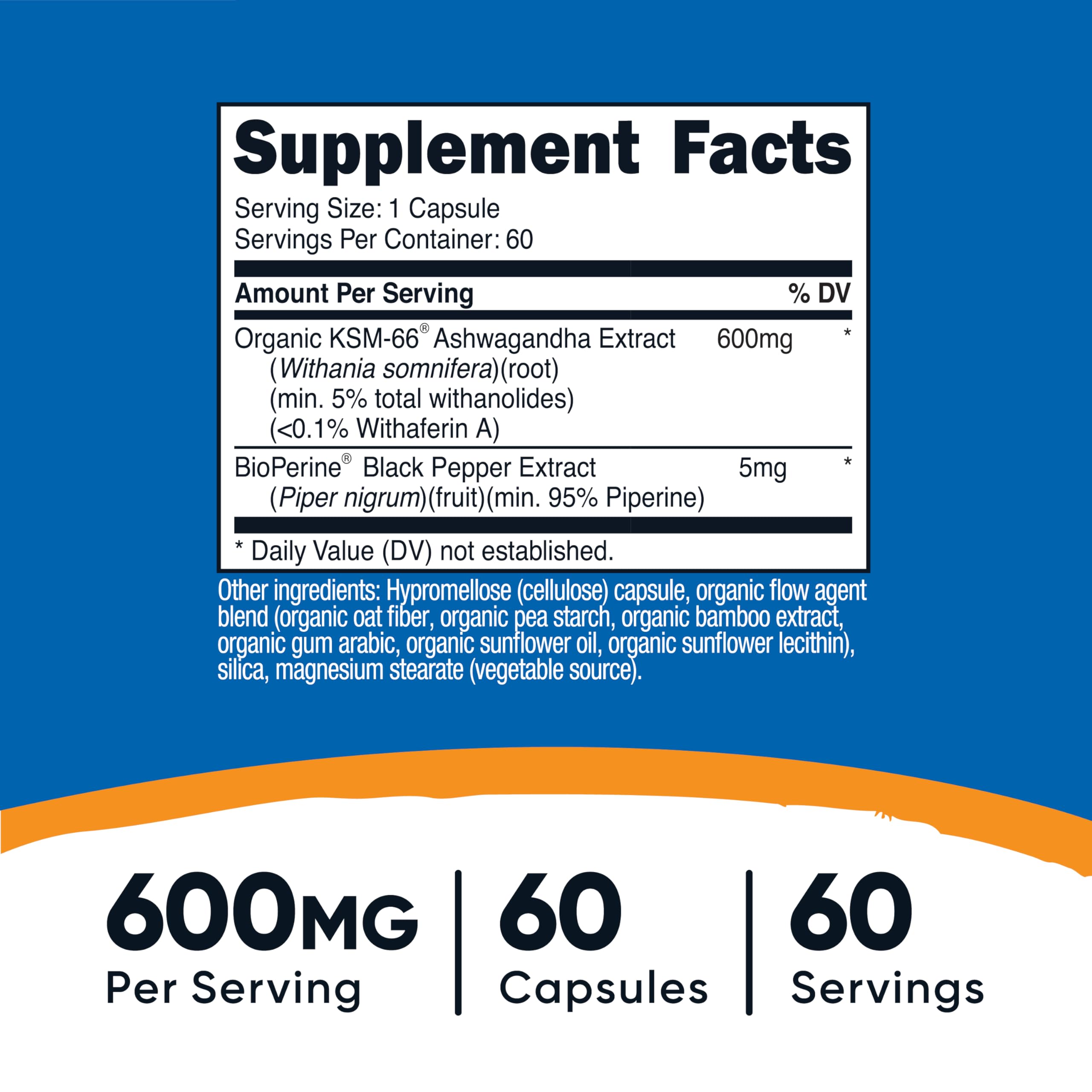 Nutricost KSM-66 Ashwagandha Root Extract (600mg) 60 Capsules | 5% Withanolides & BioPerine, Full-Spectrum Root Extract