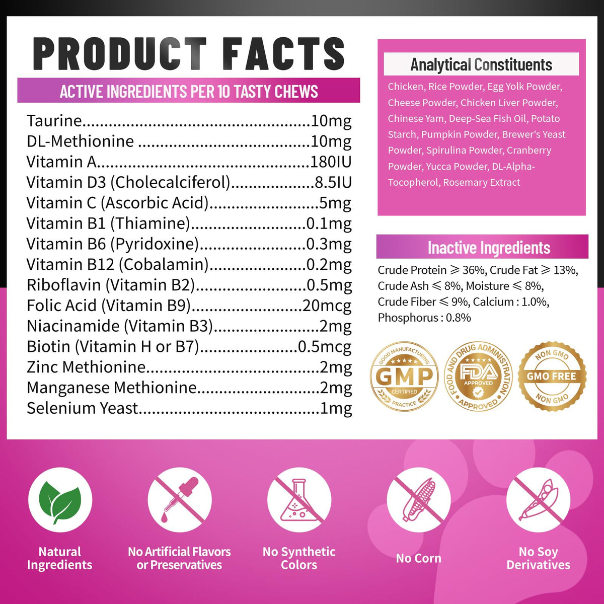 Taurine for Cats Vitamins, 15 in 1 Cat Multivitamin Immune Support, 500ct