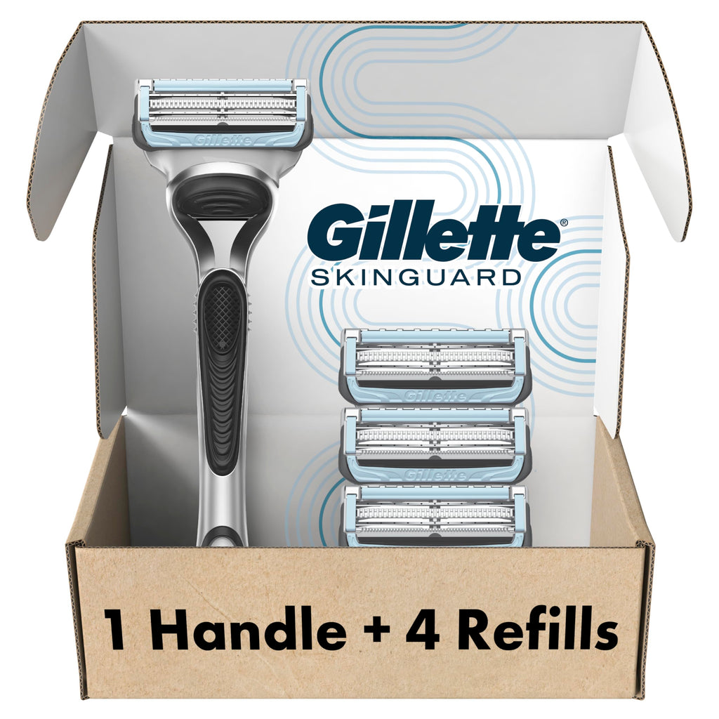 Gillette SkinGuard Razors, 1 Gillette Razor, 4 Razor Blade Refills, Designed for Men with Skin Irritation, Razor Bumps, and Sensitive Skin