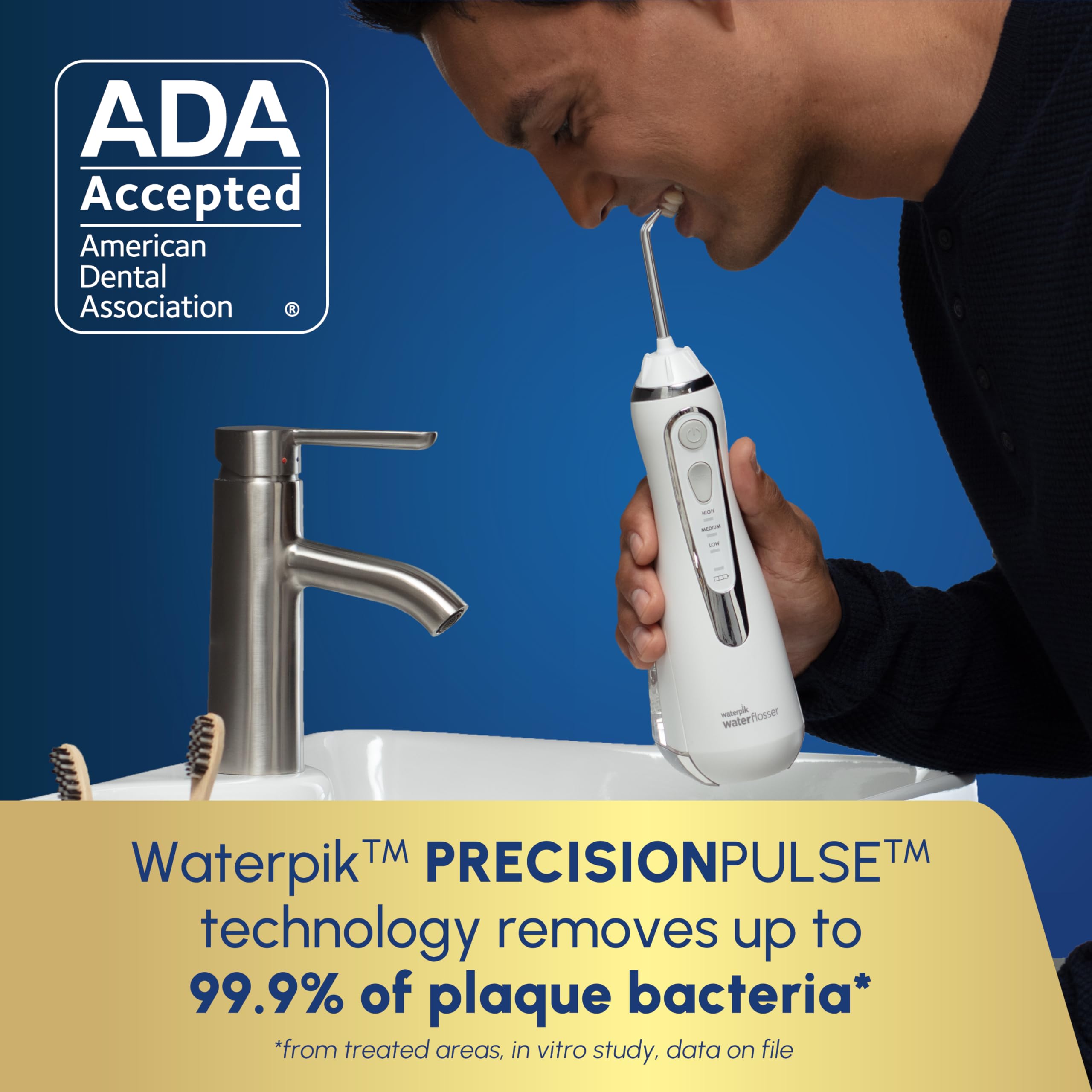 Buy now Waterpik Cordless Advanced 2.0 Water Flosser For Teeth, Gums, Braces, Dental Care With Travel Bag and 4 Tips, ADA Accepted, Rechargeable, Portable, and Waterproof, White WP-580, Packaging May Vary at indiglob india