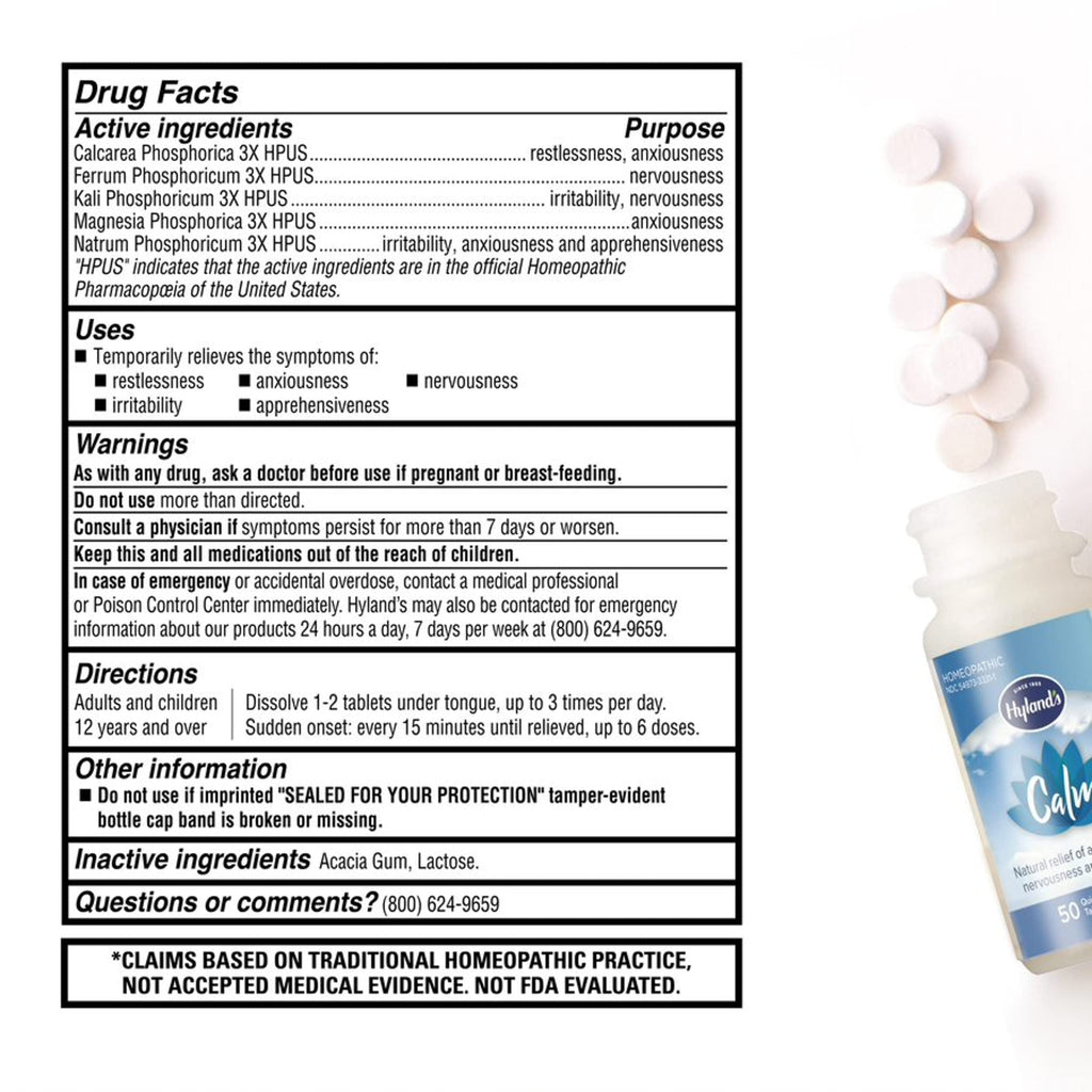 Hyland's Calm Tablets, Stress Relief Supplement, Natural Relief Of Anxiousness, Nervousness, And Irritability, 50 Count (Pack of 1, 50 Count Total)