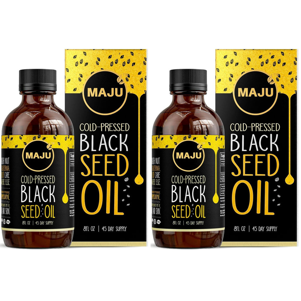 MAJU's Black Seed Oil 16oz: 2X Thymoquinone, Cold Pressed Turkish Black Cumin Nigella Sativa Seed Oil (Better Than Organic), Non-GMO, 100% Liquid Pure Blackseed, Glass Bottle