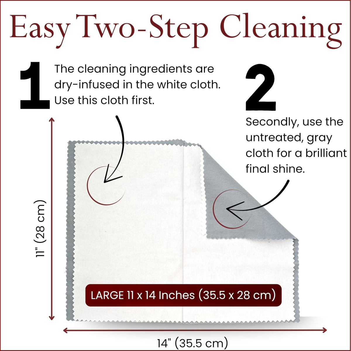 Pro Size Polishing Cleaning Cloth Made in USA for Gold, Silver, Platinum. Pure Cotton Eco Friendly Tarnish Remover Cleaner Large 11 x 14 Inch. Shines Jewelry Like New. Cleans Coins Watches Silverware