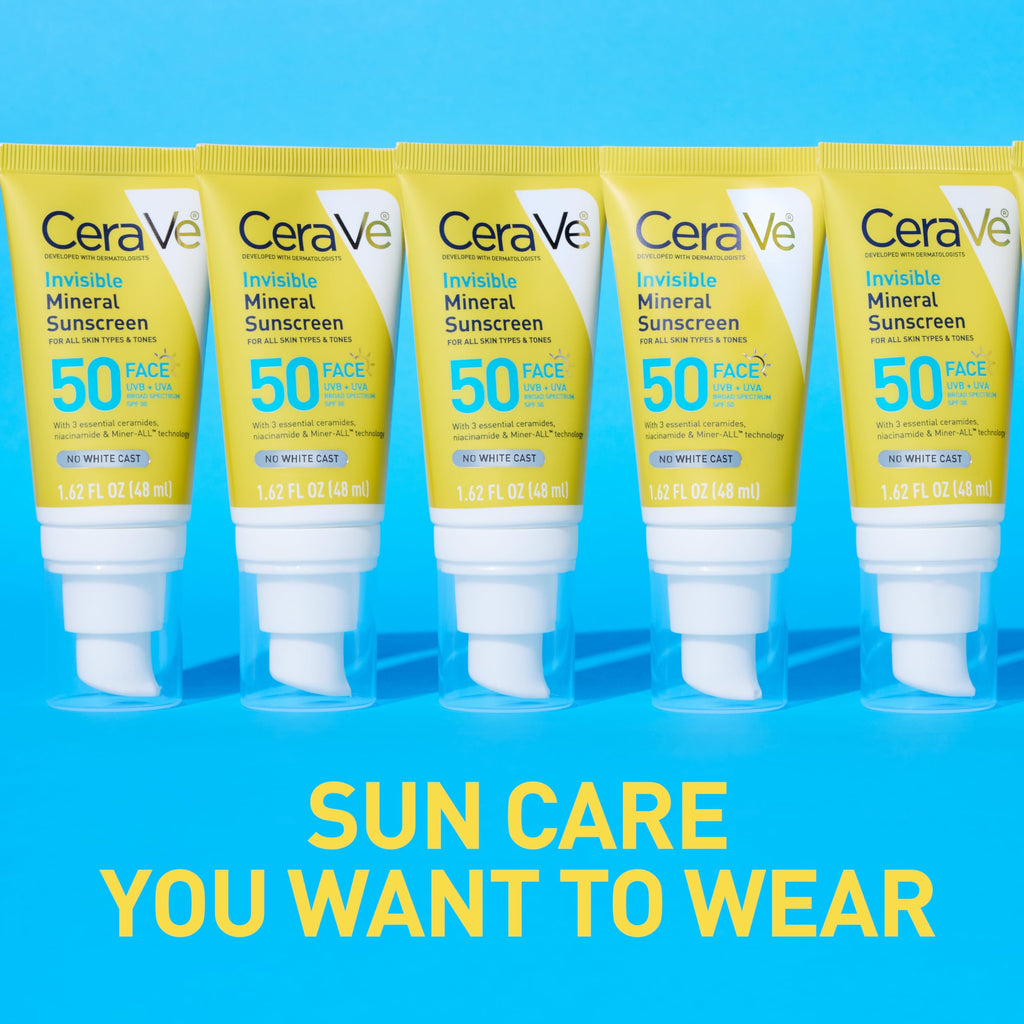 CeraVe Invisible Mineral Sunscreen SPF 50, Face Sunscreen, Travel Size | Skin Care, Sunscreen For Sensitive Skin, Zinc Oxide, Titanium Dioxide, Vitamin E, Niacinamide, Ceramides, Oil Free