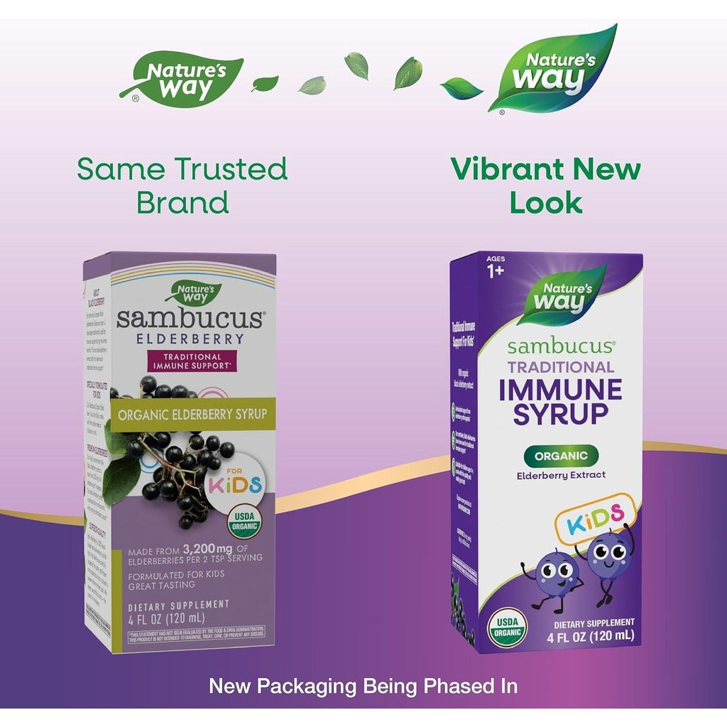 Buy now Nature's Way Sambucus Elderberry Traditional Immune Syrup for Ages 1+, Traditional Immune Support*, Antioxidant Support*, Black Elderberry Extract, USDA Certified Organic, 4 Fl Oz at indiglob india