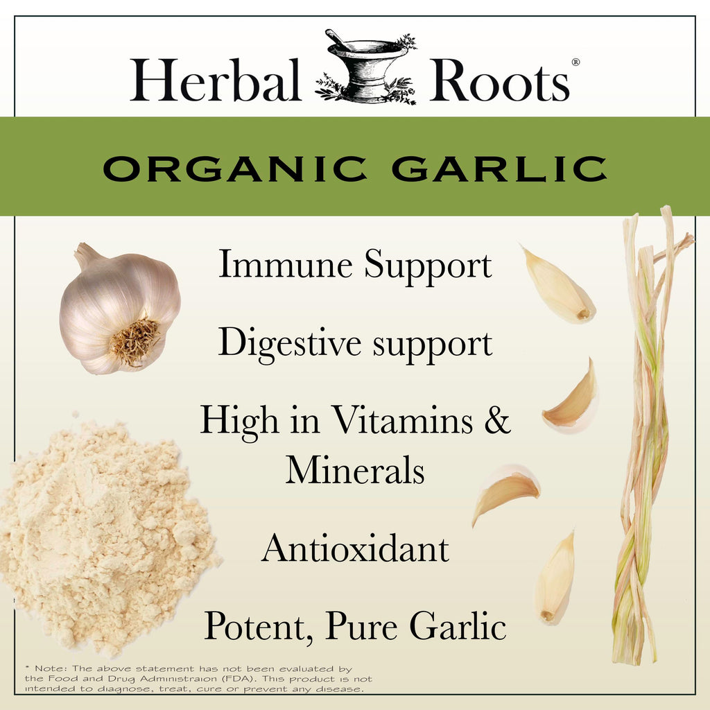 Herbal Roots Organic Whole Bulb Garlic Pills - Potent Extra Strength Immune Support - USDA Certified Organic - 60 Vegan Capsules