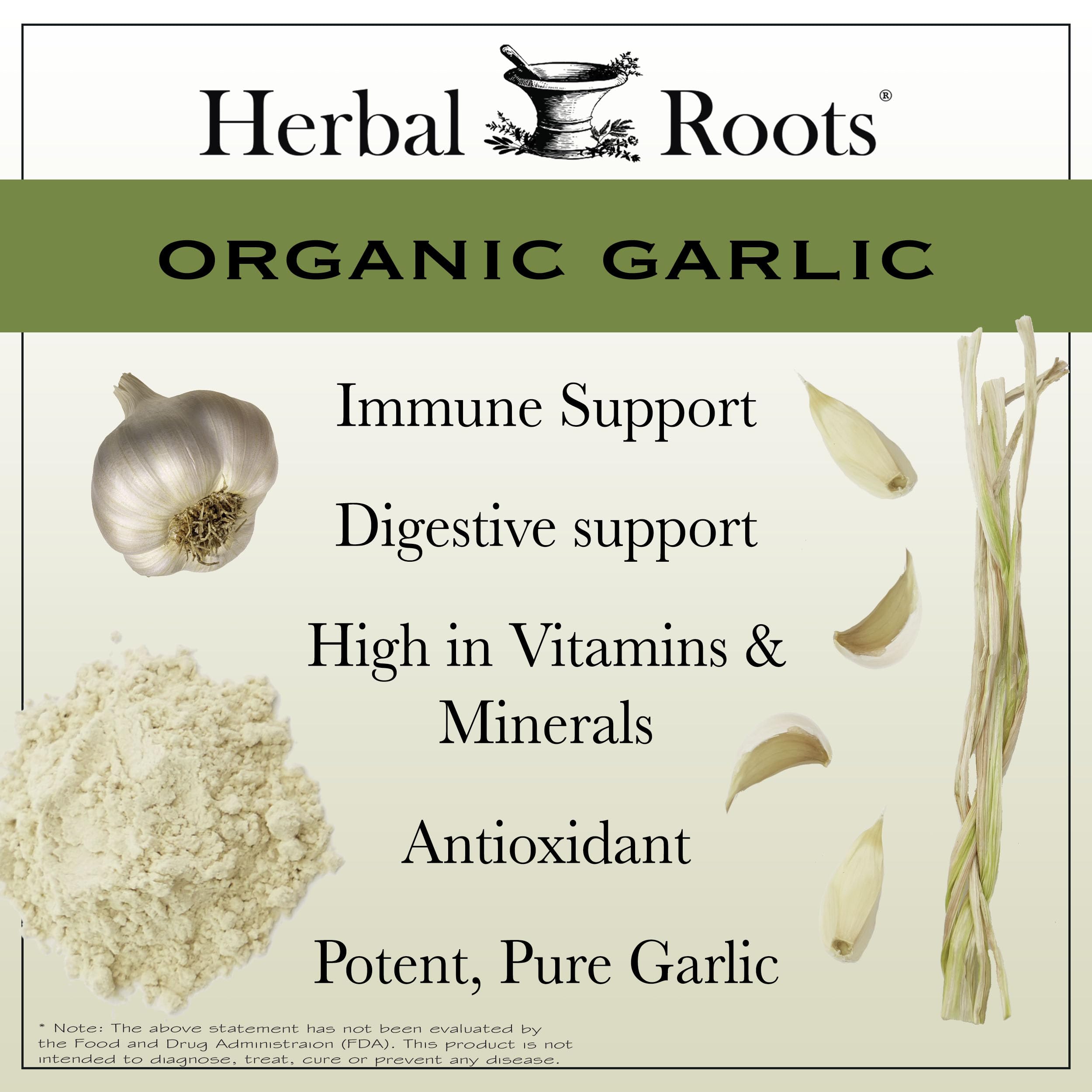 Herbal Roots Organic Whole Bulb Garlic Pills - Potent Extra Strength Immune Support - USDA Certified Organic - 60 Vegan Capsules