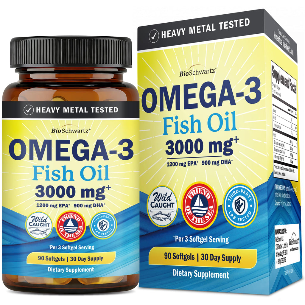 Triple Strength Omega 3 Fish Oil 3000mg for Women and Men, 180 Softgels | High Potency Omega 3 Supplement, Burpless Lemon Flavor Fish Oil - 2250mg Essential Fatty Acids with DHA & EPA, Wild Caught
