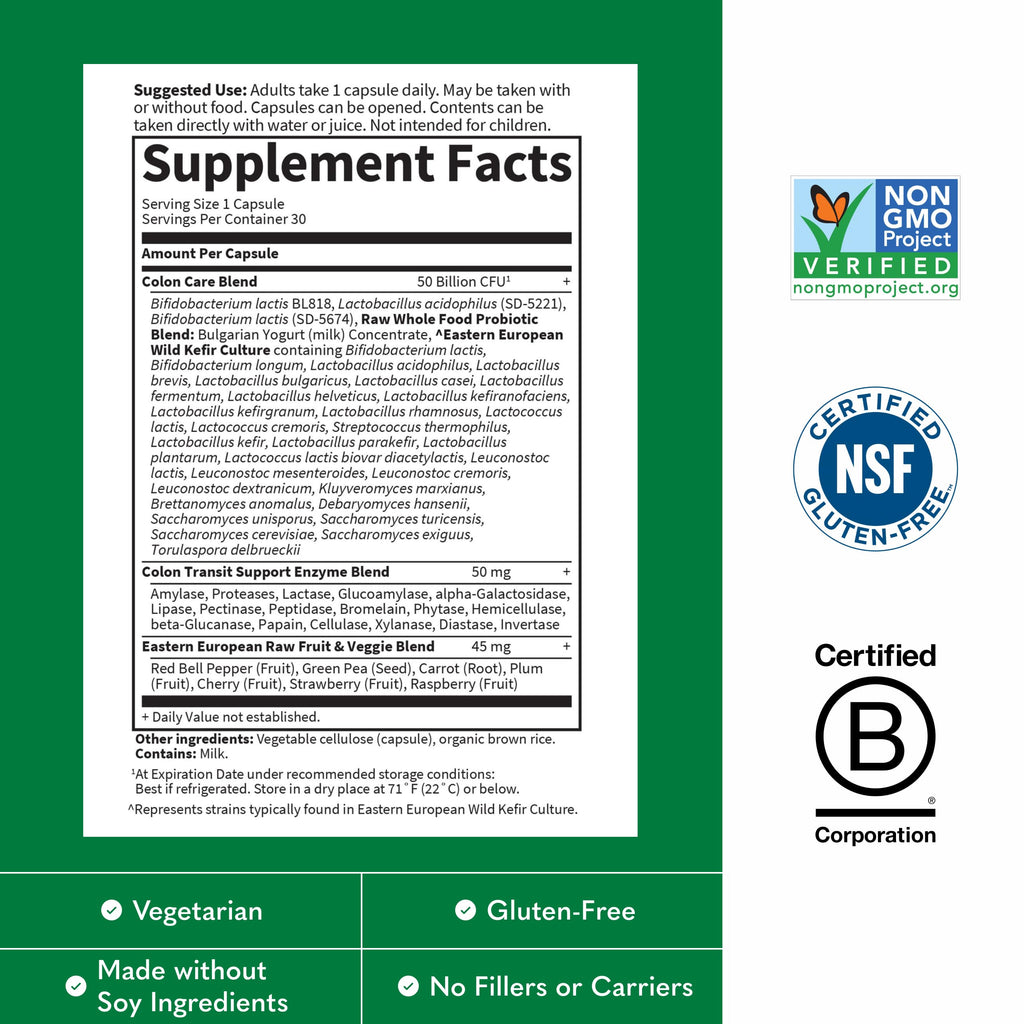 Garden of Life Raw Probiotics Colon Care, 50 Billion CFU, 1 Month Supply | 50 Billion Live Cultures - Dietary Supplement to Support Regular, Comfortable Movements