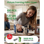 meite Point Driver HM515 Manual Tool with 1000-Count Flexible Point Nails, Picture Framing Tool for DIY Crafts, Frame Point Driver, Picture Frame Stapler/Nailer/Tacker
