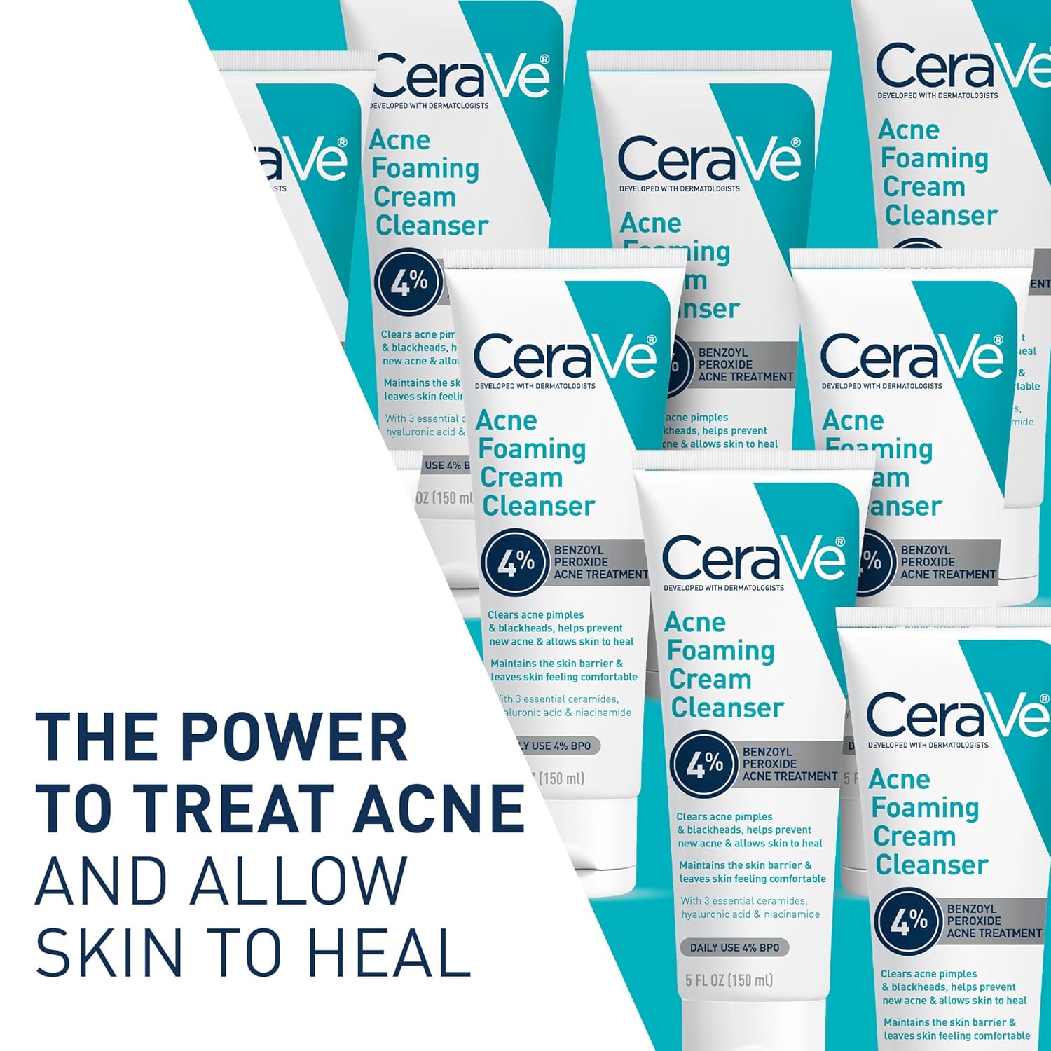 Buy now CeraVe Acne Foaming Cream Cleanser, 4% Benzoyl Peroxide Face Wash With Hyaluronic Acid, Niacinamide & Ceramides, Gentle Daily Acne Treatment For Face at indiglob india