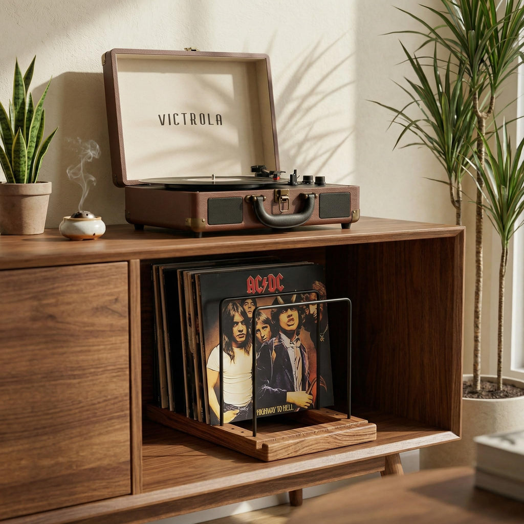Decorative Vinyl Record Storage For Up to 75 Single Records - LP Holder