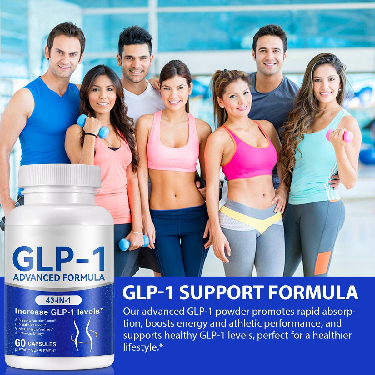 GLP-1 Supplement for Women & Men, 43-in-1 Natural Complex to Boost GLP-1 Levels, Support Appetite Control, Satiety, Metabolism & Digestive Health, Probiotic Nutritional Supplements - 60 Capsules