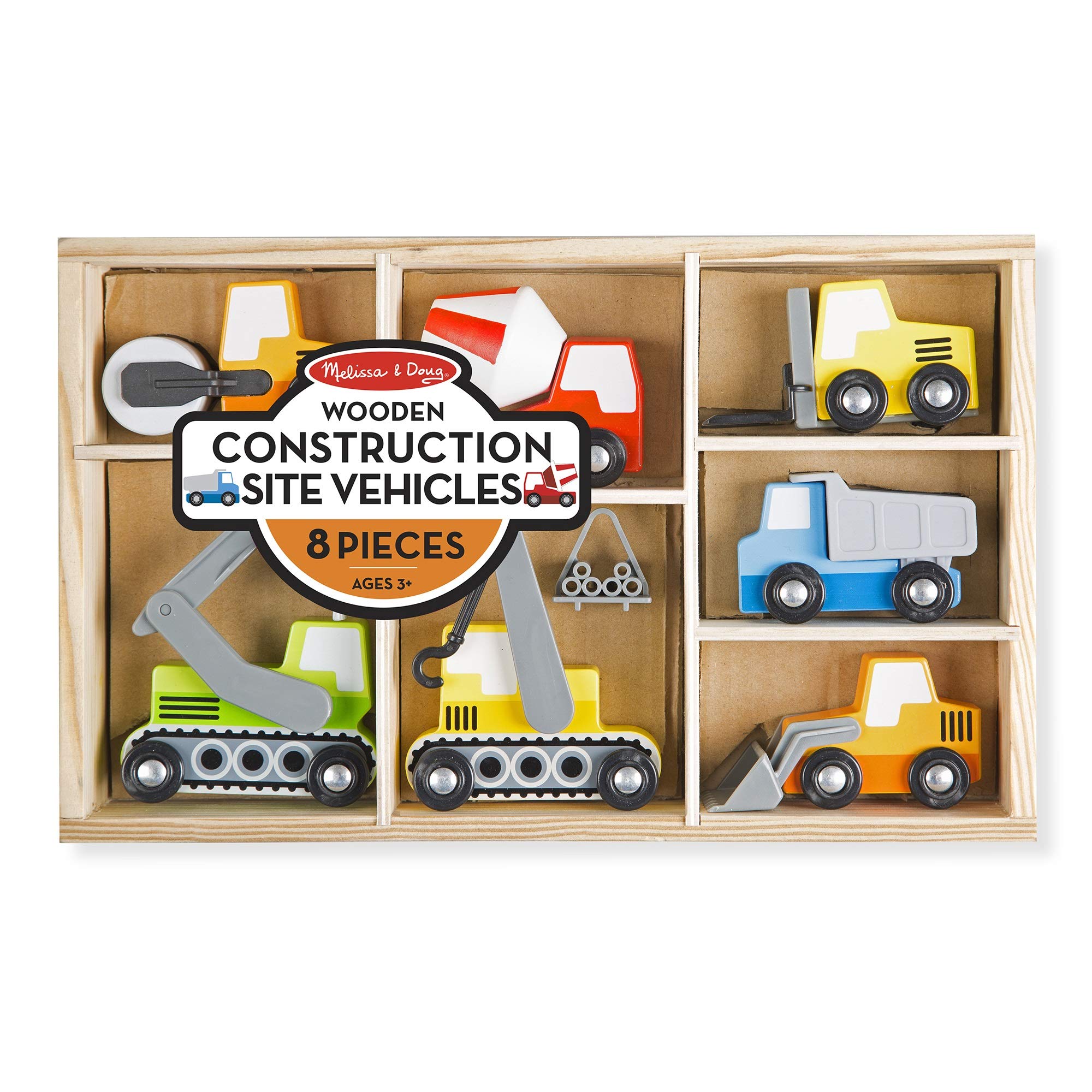 Buy now Melissa & Doug Wooden Construction Site Vehicles with Wooden Storage Tray (8 pcs) at indiglob india