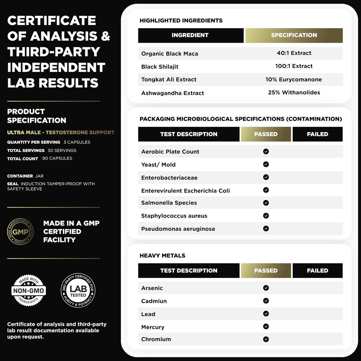 ULTRA MALE® Premium Testosterone Booster for Men Male Enhancing Supplement 100:1 Shilajit, 40:1 Black Maca, Ashwagandha 25%, Tongkat Ali 10% High Strength Testosterone Supplement for Men Health Libido