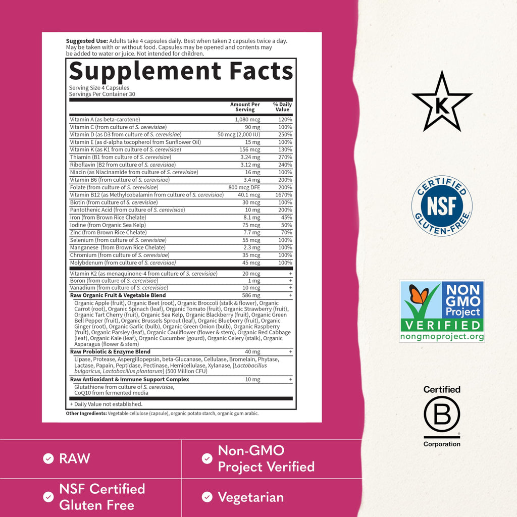 Garden of Life Multivitamin for Women, Vitamin Code Women's Multi - Whole Food Womens Multi Vitamins, Iron, Folate not Folic Acid, Vitamin A and Probiotics for Womens Energy, 120 Vegetarian Capsules