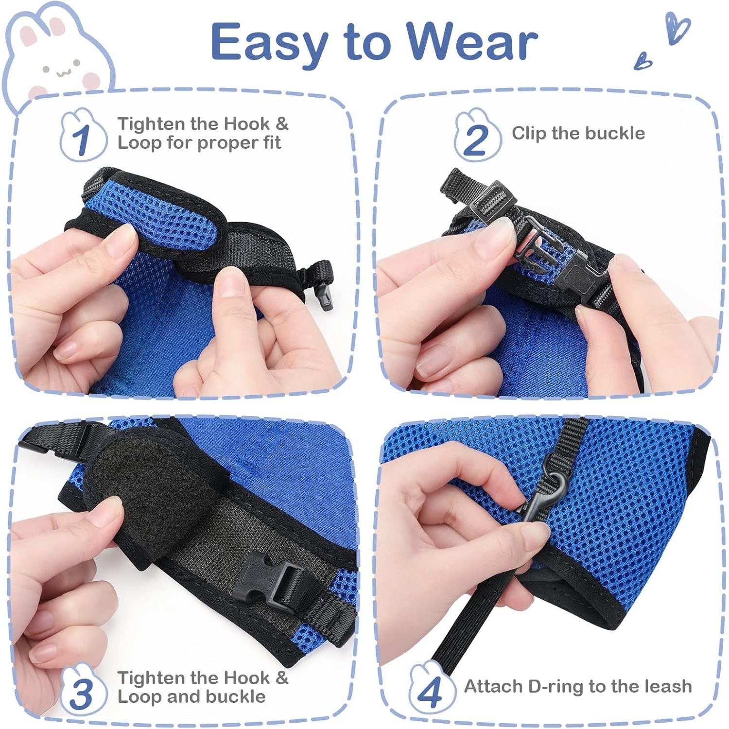 Buy now PETTOM Bunny Rabbit Harness with Stretchy Leash Cute Adjustable Buckle Breathable Mesh Vest for Kitten Small Pets Walking (Blue,S) at indiglob india