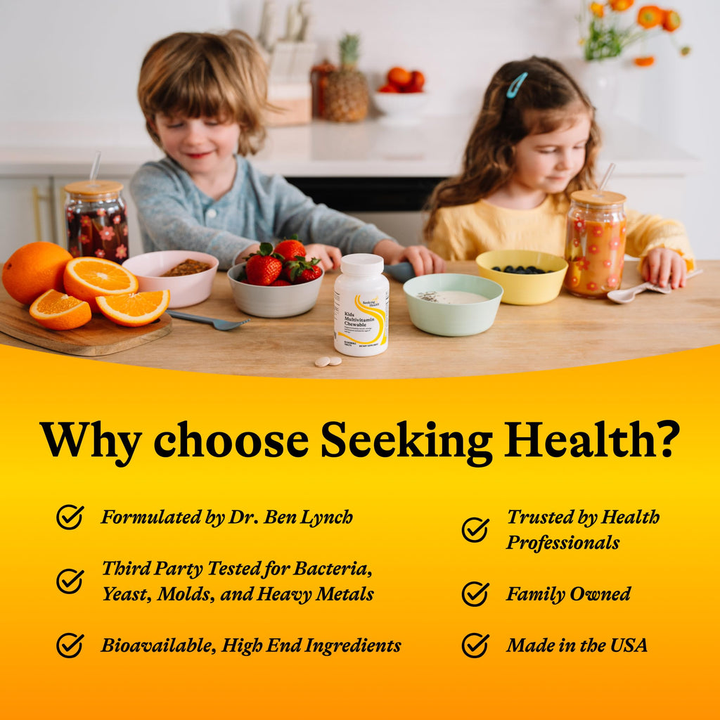 Seeking Health Kids Multivitamin Chewable, Formulated for Children’s Health, with L-5-MTHF L-Methylfolate, B12, Riboflavin, Vitamin A, Vegetarian (60 Chewable Tablets)*