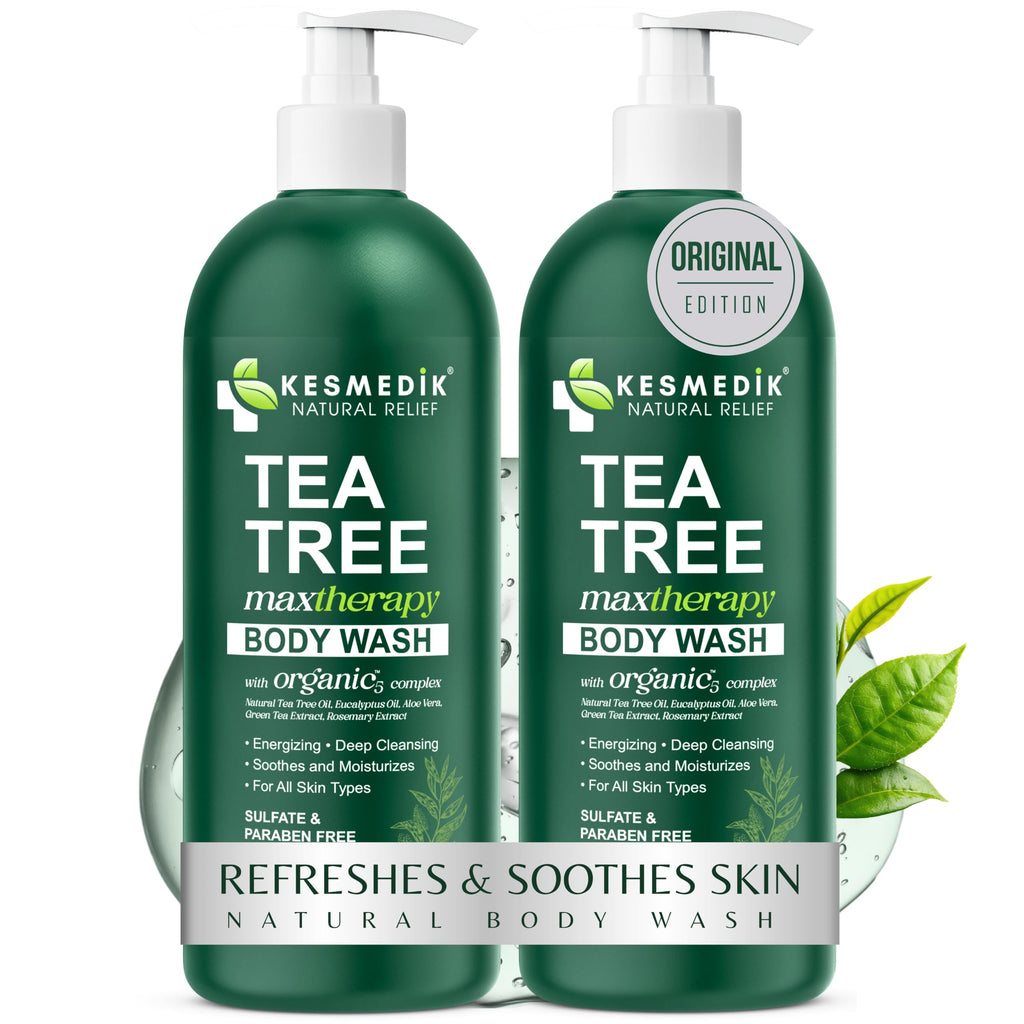 KESMEDIK Tea Tree Body Wash MaxTherapy with 100% Tea Tree Oil for Skin, Eucalyptus & Aloe Vera | Purifying Body Soap, Soothes & Refreshes Sensitive, Itchy Skin, Men & Women, 16 Fl Oz (Pack of 2)