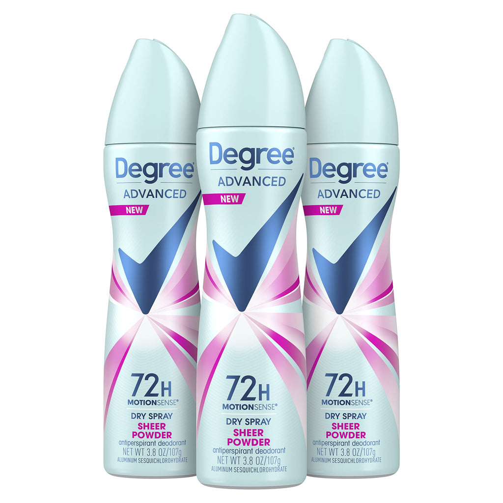 Degree Advanced Antiperspirant Dry Spray Sweat and Odor 3 Pack 3.8 oz | 72-Hour Sweat and Odor Protection For Women With Body Heat Activated® Technology