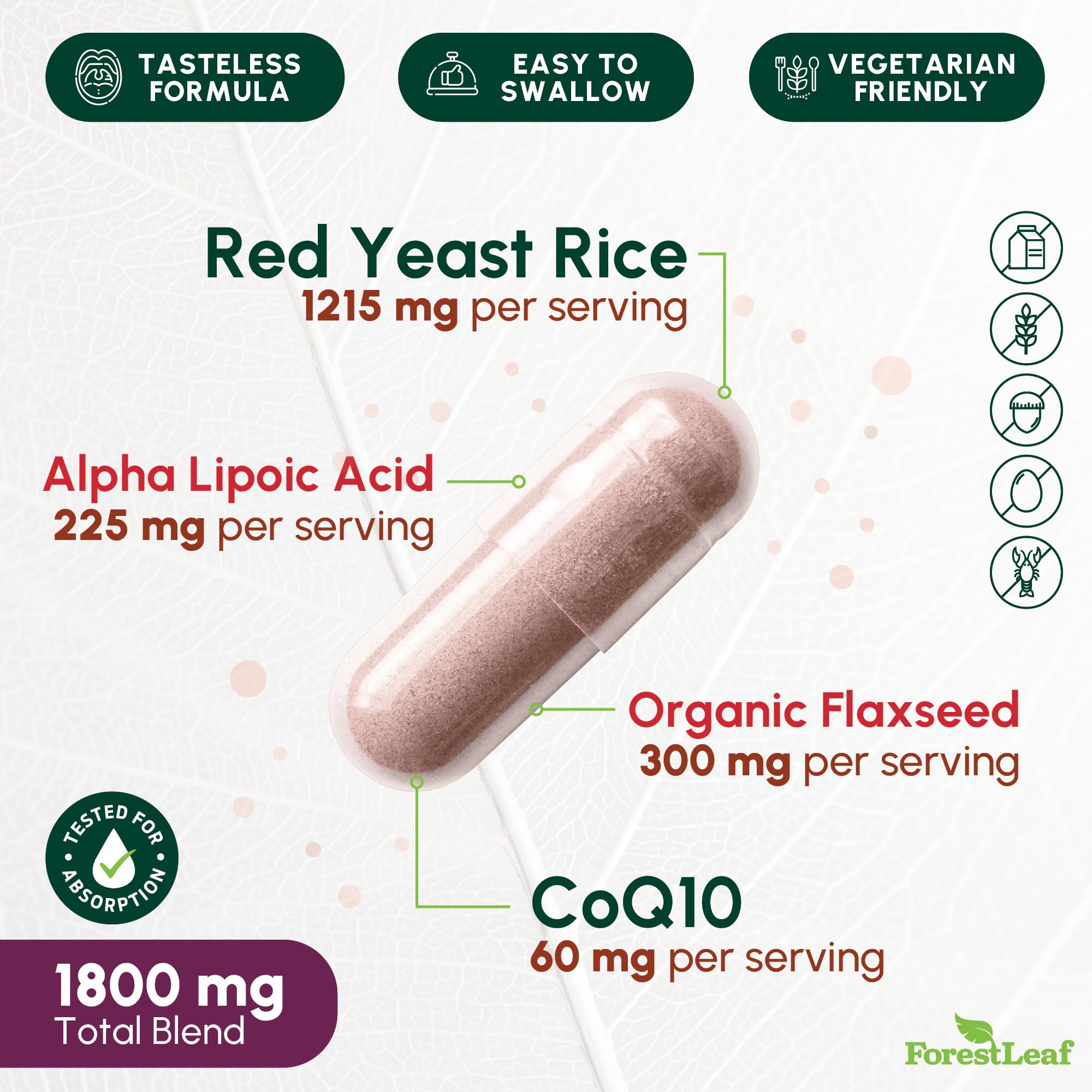 Red Yeast Rice with CoQ10 Supplement - 1215mg Extra Strength Red Yeast Rice Capsules with Alpha Lipoic Acid & Organic Flaxseed, Citrinin Free - 180 Capsules