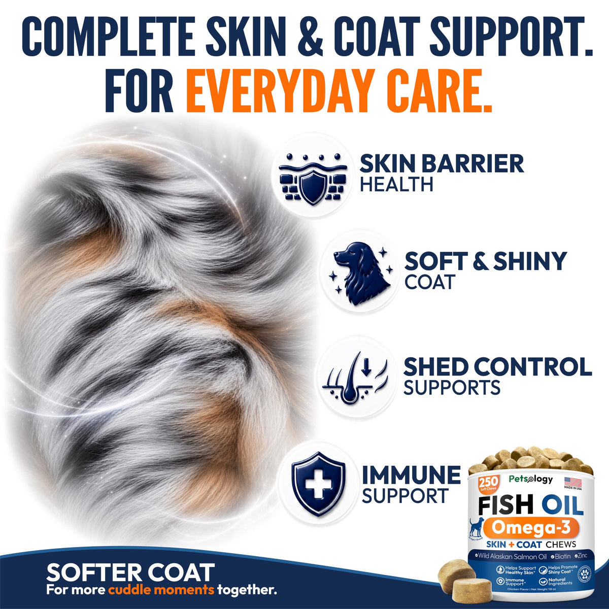 Omega 3 for Dogs - 250 Fish Oil Chews for Dog Shedding & Allergy Relief