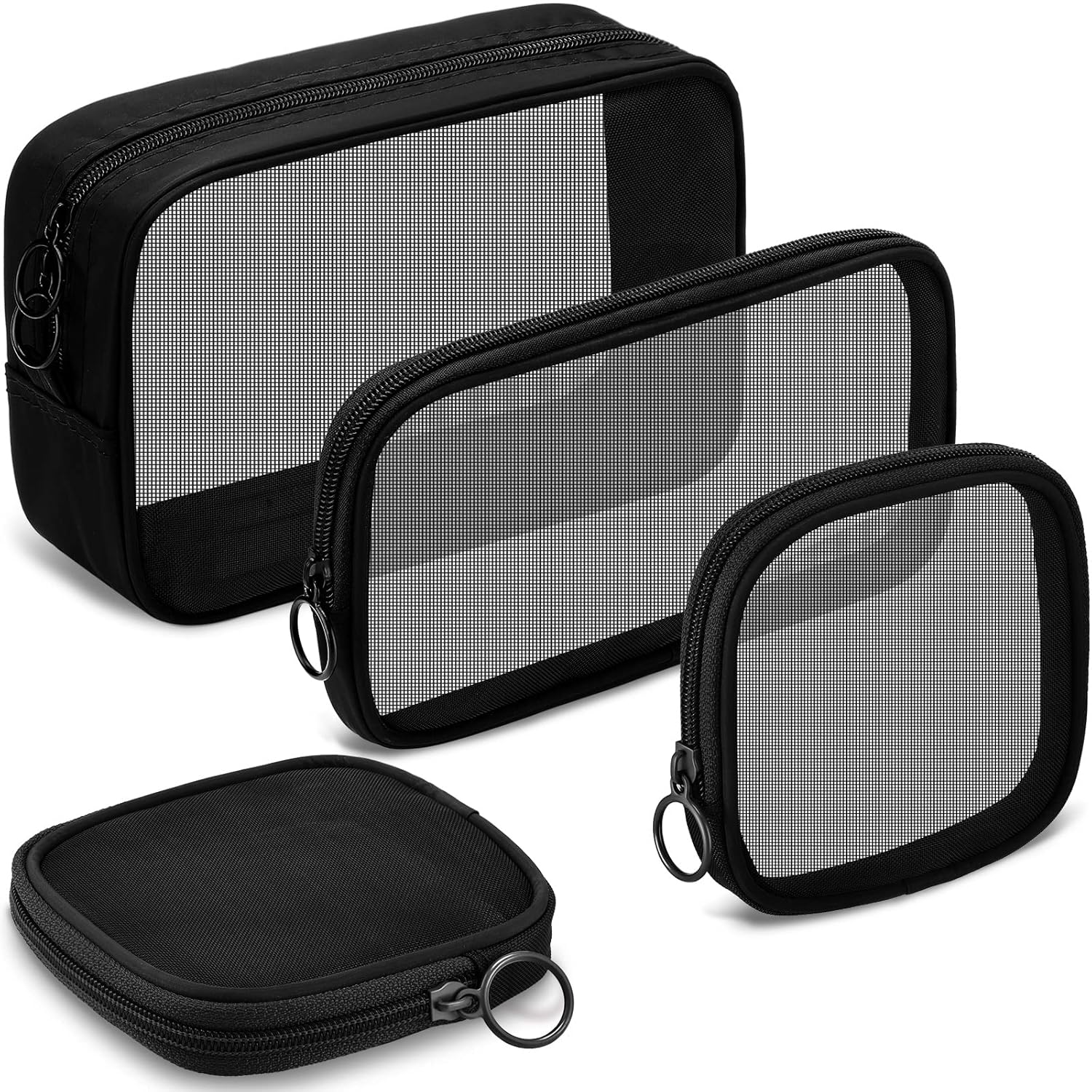 Buy now Weewooday 4 Pcs Mesh Makeup Bag Mesh Cosmetic Bag Travel Toiletry Pouch with Zipper Mini Makeup Cosmetic Purse for Daily Accessory(Small,Black) Medium Black, Small, Large at indiglob india