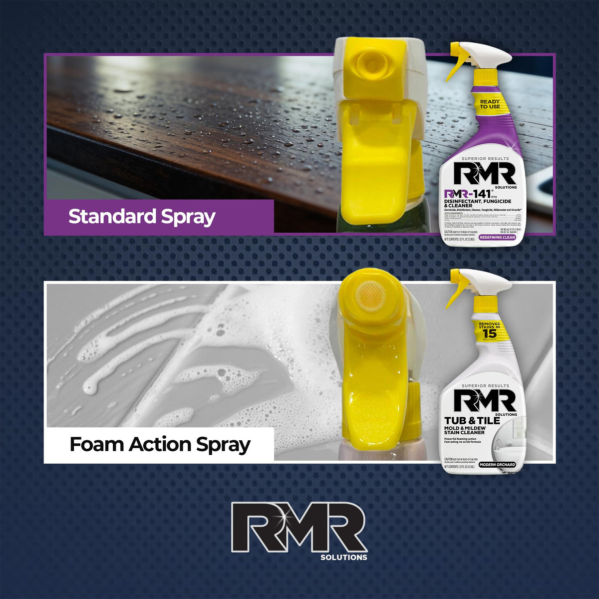RMR Bathroom Mold Remover Bundle - RMR-141 EPA Registered Mold & Mildew Remover, 2-Step Bathroom Cleaning & Disinfecting System for Showers, Sinks, Tile, Grout, 2–32 Oz Bottles